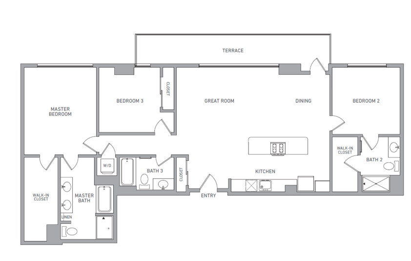 Floor plan for 3 beds, 3 baths, 1724 sqft